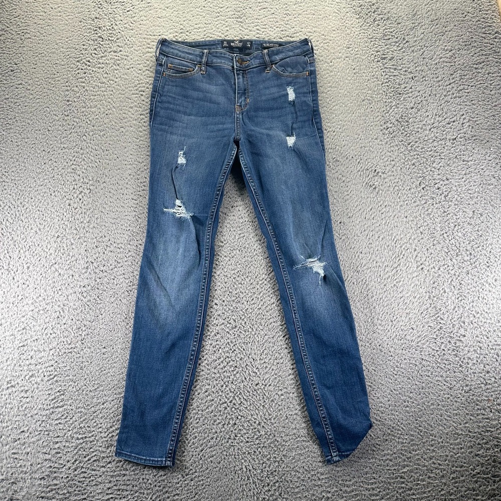 Hollister Jeans Womens 5 Blue Denim Skinny Leg Stretch Distressed Mid Rise Faded